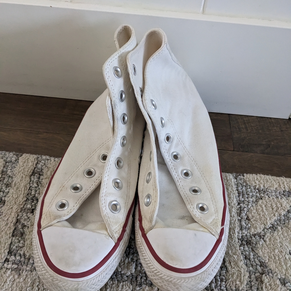 Converse Cream High-Tops with Red Accents